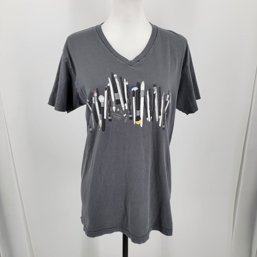 Metropolitan Museum of Art Tee Shirt Womens Medium Gray V Neck Art Supplies